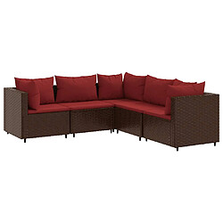 vidaXL Salon de jardin 5 pcs avec coussins Marron Résine tressée