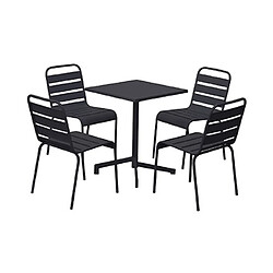 Mes Ensemble table de jardin carrée + 4 chaises en métal gris - BACA