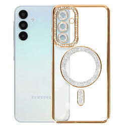 Avizar Coque Diamant pour Samsung Galaxy A15 MagSafe Contour Strass Dorée