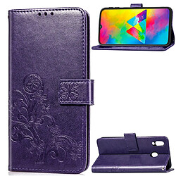 Wewoo Housse Coque Étui en cuir à Motif fleurs pressées Lucky Clover pour Galaxy M20avec porte-cartes et porte-cartesportefeuille et dragonne Violet