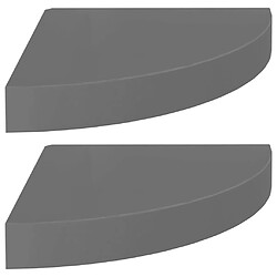 vidaXL Étagères d'angle flottantes 2pcs gris brillant 25x25x3,8cm MDF