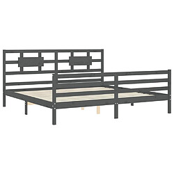 Maison Chic Lit adulte - Cadre Structure de lit avec tête de lit Contemporain gris 200x200 cm bois massif -MN24824 pas cher