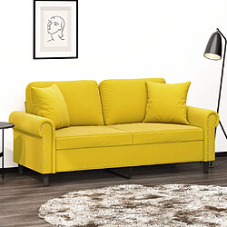 vidaXL Canapé 2 places avec oreillers décoratifs jaune 140 cm velours