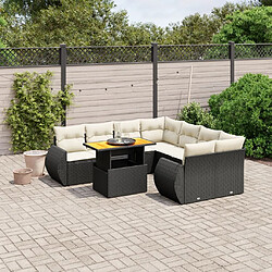 Maison Chic Ensemble Tables et chaises d'extérieur 9 pcs avec coussins,Salon de jardin noir résine tressée -GKD712415