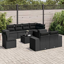 Maison Chic Ensemble Tables et chaises d'extérieur 9 pcs avec coussins,Salon de jardin noir résine tressée -GKD904332