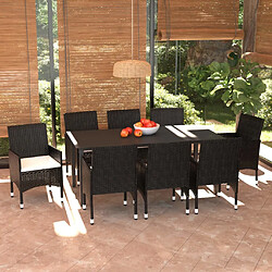 Maison Chic Ensemble à manger d'extérieur 9 pcs avec coussins,Salon de jardin,Mobilier de jardin Résine tressée Noir -GKD252319