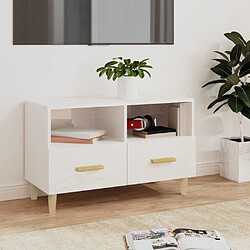 Maison Chic Meuble TV scandinave - Banc TV pour salon Blanc brillant 80x36x50 cm Bois d'ingénierie -MN66162