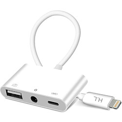 Avizar Adaptateur iPhone / iPad Lightning vers USB et Jack 3.5mm et Lightning Blanc