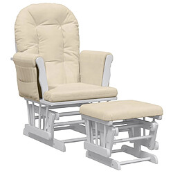 vidaXL Chaise berçante avec repose-pied Blanc crème Tissu