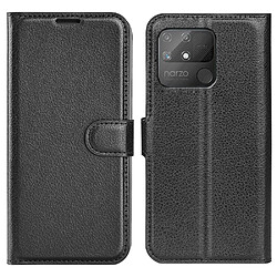 Etui en PU texture litchi, magnétique avec support, noir pour votre Realme Narzo 50A