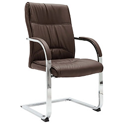 Helloshop26 Chaise fauteuil siège de bureau informatique étude cantilever similicuir brun 02_0023993