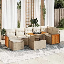 vidaXL Salon de jardin avec coussins 7 pcs beige résine tressée acacia