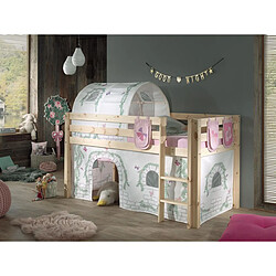 Vipack Pino Lit Compact Pin Massif Naturel + birdy rideau et tunnel de lit + 3 pochettes