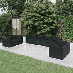 vidaXL Salon de jardin 8 pcs avec coussins Résine tressée Noir