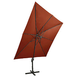 ComfortXL Parasol Déporté Avec Mât Et Lumières LED Terre Cuite 300 Cm pas cher