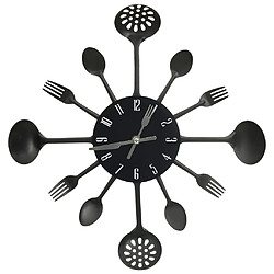 vidaXL Horloge murale et cuillère avec fourchette Noir 40 cm Aluminium