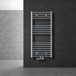 LuxeBath Radiateur de salle de bain Sahara 600x1200 mm, chromé, courbé, raccord central avec garniture de raccordement avec thermostat forme d'angle raccord mural