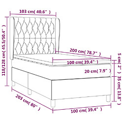 vidaXL Sommier à lattes de lit avec matelas Noir 100x200 cm Velours pas cher