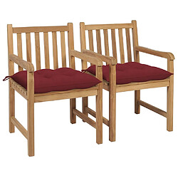 Maison Chic Lot de 2 Chaises de jardin avec coussins | Fauteuil chaises d'extérieur bordeaux Teck massif -GKD77400