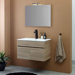 Kiamami Valentina MEUBLE DE SALLE DE BAINS SUSPENDU 80CM À 2 PORTES CHÊNE MARRON, MIROIR 80X60 | SILVIA