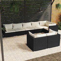 vidaXL Salon de jardin 8 pcs avec coussins noir résine tressée