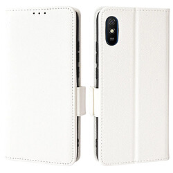 Etui en PU texture litchi, anti-rayures avec support blanc pour votre Xiaomi Redmi 9A/Redmi 9AT