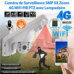 Caméra WiFi 4G réverbère PTZ IP sans fil 5MP 1920P 2560P Extérieur Sony IMX335 5X Zoom Optique Voix Bidirectionnelle Vision Nocturne