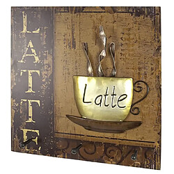 Pegane Patère murale en MDF et métal aspect vintage impression LATTE - Longueur 40 x Hauteur 40 x Profondeur 7 cm