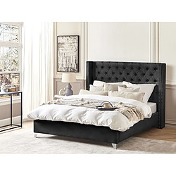 Beliani Lit double en velours noir 180 x 200 cm LUBBON