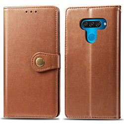 Wewoo Housse Coque Etui en cuir de couleur unie pour téléphone portable avec boucle de protection et lanièrecadre photo et fente carteporte-monnaie et support LG Q60 Marron