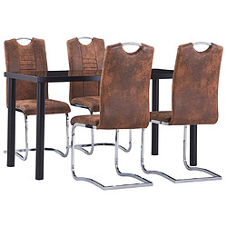 vidaXL Ensemble de salle à manger 5 pcs Similicuir daim Marron