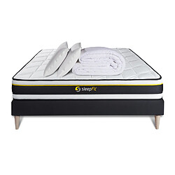 Sleepfit Pack sommier + matelas SOFT 140x190 + 2 oreillers mémoire de forme + Couette Percale