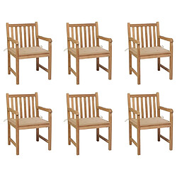 Maison Chic Lot de 6 Chaises de jardin,Fauteuil d'extérieur avec coussins beige Bois de teck massif -MN86509