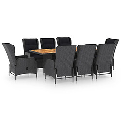 Maison Chic Mobilier à dîner 9 pcs et coussins- Ensemble table et chaises d'extérieur - Salon/Mobilier de jardin classique Résine tressée Gris foncé -MN46519