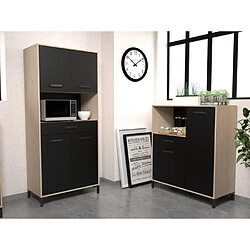 Tbs Buffet de cuisine FACTORY - Décor chene et noir - 2 portes + 1 tiroir - Modulable - L 80 x P 43,3 x H 185 cm