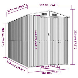 Helloshop26 Abri de jardin cabane cabanon maison de stockage remise extérieur hangar outils robuste clair 192 x 357 x 223 cm acier galvanisé marron 02_0022304 pas cher