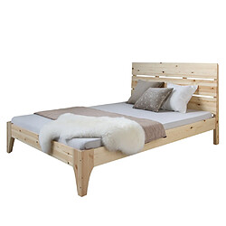 Homestyle4U Lit double 140x200 en pin naturel bois massif