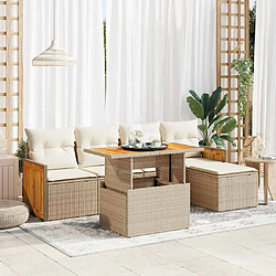 vidaXL Salon de jardin 6 pcs avec coussins beige résine tressée acacia