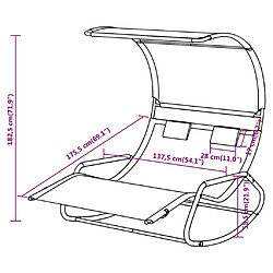 Helloshop26 Transat chaise longue bain de soleil lit de jardin terrasse meuble d'extérieur double à bascule avec auvent vert et crème 02_0012767 pas cher