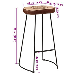 vidaXL Tabourets de bar lot de 2 marron foncé 44x37,5x78 cm pas cher