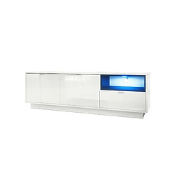 Mpc Meuble TV 153 Cm Laqué Blanc Avec Insertion Noir + LED (lxhxp) : 153 X 48 X 38.