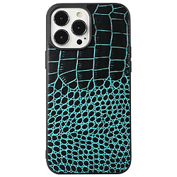 Coque en cuir véritable texture crocodile vert pour votre iPhone 13 Pro 6.1 pouces