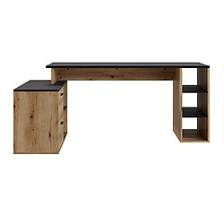 Pegane Bureau d'angle en mélamine coloris imitation chêne artisan / noir mat - Longueur 183 x profondeur 141 x Hauteur 75 cm 