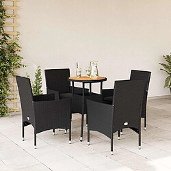 vidaXL Ensemble à manger de jardin et coussins 5 pcs noir rotin acacia