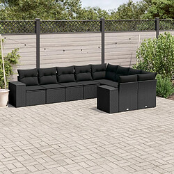 Maison Chic Salon de jardin 9 pcs avec coussins | Ensemble de Table et chaises | Mobilier d'Extérieur noir résine tressée -GKD89549