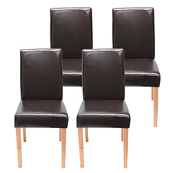 Mendler Lot de 4 chaises de séjour Littau ~ simili-cuir, marron, pieds clairs