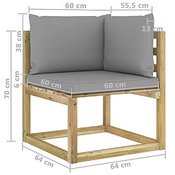 vidaXL Canapé d'angle de jardin avec coussins Bois imprégné de vert pas cher