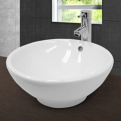 Ecd Germany Lavabo forme ronde 420x420x170 mm, blanc, céramique - incl. set d'évacuation incl. trop-plein pas cher