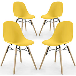 ICONIK INTERIOR Chaise de Salle à Manger - Design Scandinave - Pieds en Bois - Lot de 4 - Skögur Jaune