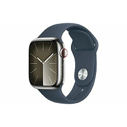 Apple Watch Series 9 GPS + Cellular 41mm Silver Stainless Steel Case with Storm Blue Sport Band - M/L